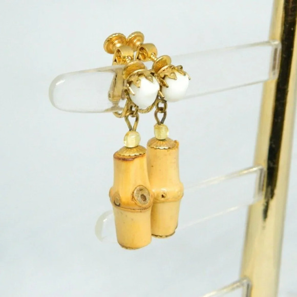 Miriam Haskell White Glass Wood Bamboo Bead - Picture 4 of 5